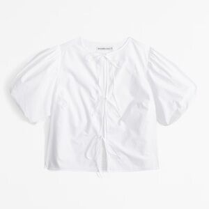Abercrombie & Fitch Short-Sleeve Tie-Front Top, White, M